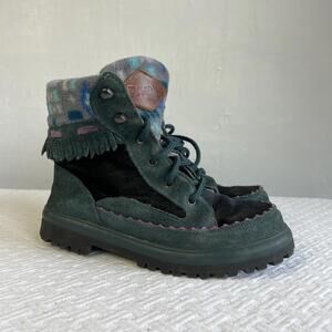 Vintage Pajar Women Suede Fur Winter Boots Green Purple Size 6 Made in Germany